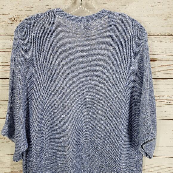Chico's Women's Blue Tilly Shine Open Knit Metallic Cardigan Size 3 - Picture 12 of 13